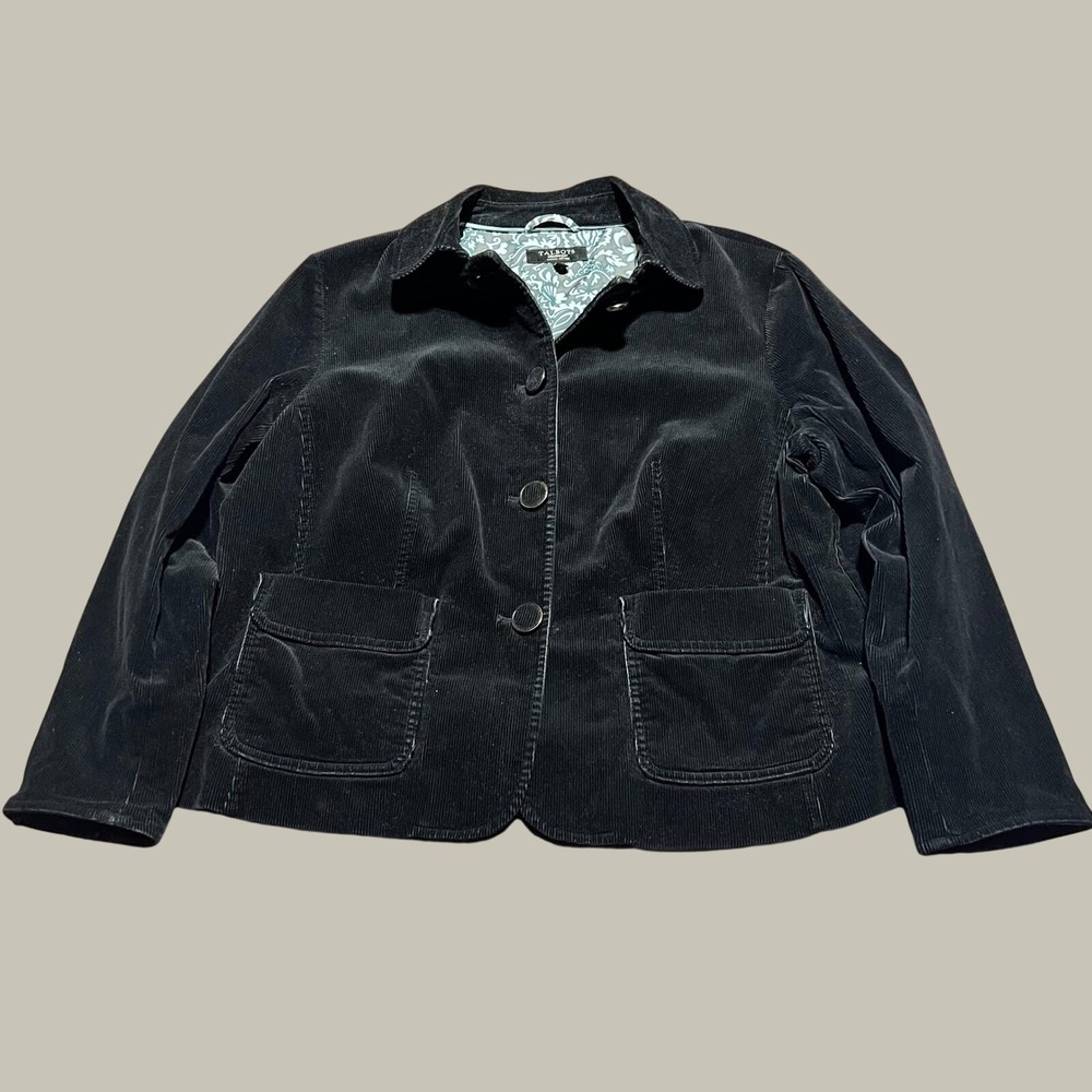 Talbots Woman Petites Black Corduroy Blazer Jacket Paisley Lining Size 16W
